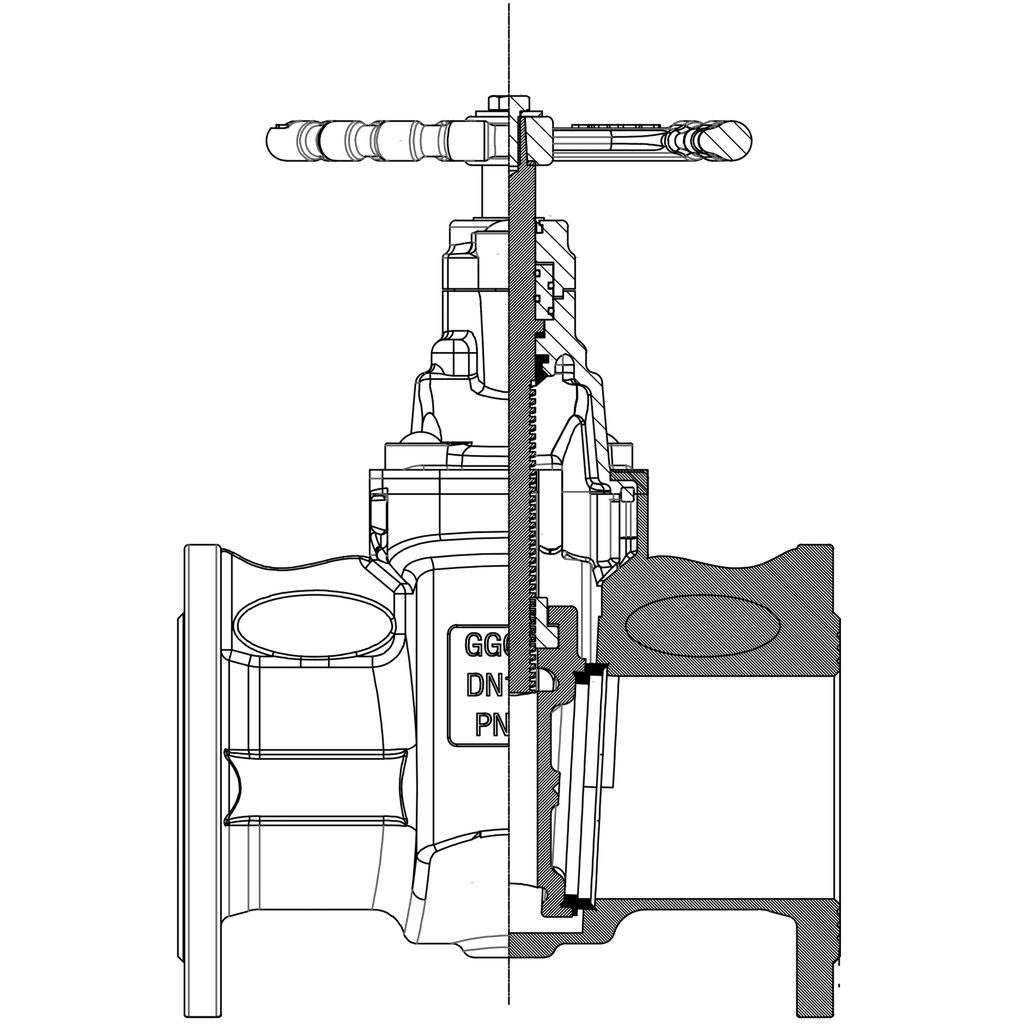 Model MSGV F5 - SS-304 Metaal dichtende Schuifafsluiter, DN80-PN40 met Handwiel