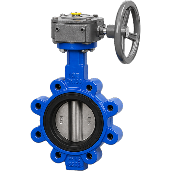 Model L-BFV Lug concentrische Vlinderklep, DN250-PN10, EPDM. Bediening: Gearbox & Handwiel