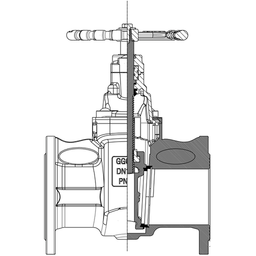 [MSGV-15-0450-S16-42A2ST09] Model MSGV F5 - SS-304 Metallisch dichtende Keilovalschieber, DN450-PN16 mit Handrad
